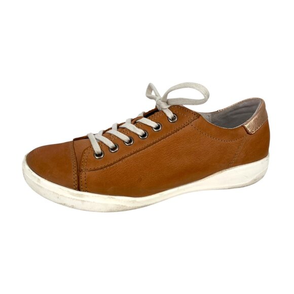 Josef Seibel Leather Lace-Up Sneakers Camel Brown Size 38 US 8 - Picture 1 of 13